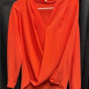 Elegant Coral Drape Front Blouse